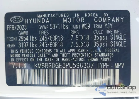 2023 Hyundai Palisade Sel from USA, damaged, VIN KM8R2DGE8PU596337